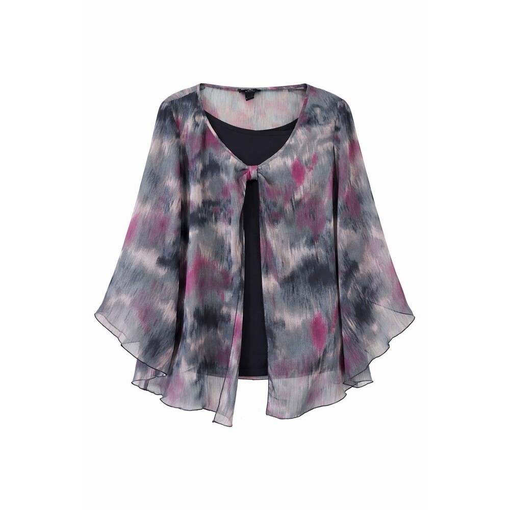 Ivy Chic Women Sheer Chiffon Open Front Blouse Tie Dye 1X Lined